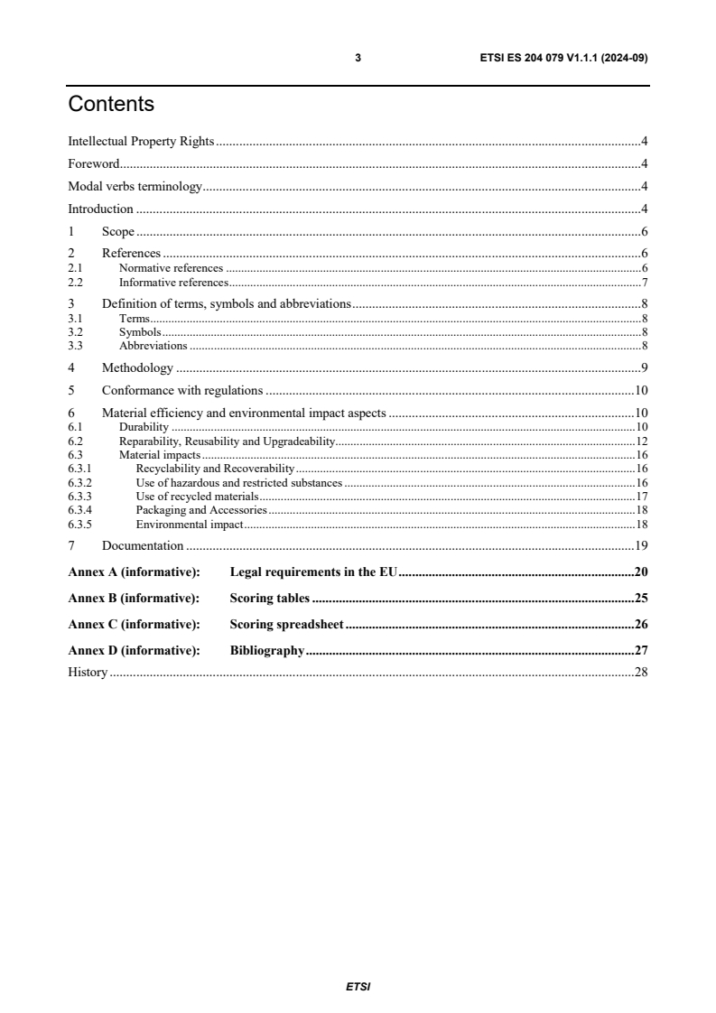 ETSI ES 204 079 V1.1.1 (2024-09) - Environmental Engineering (EE); Method for environmental performance scoring of smartphones