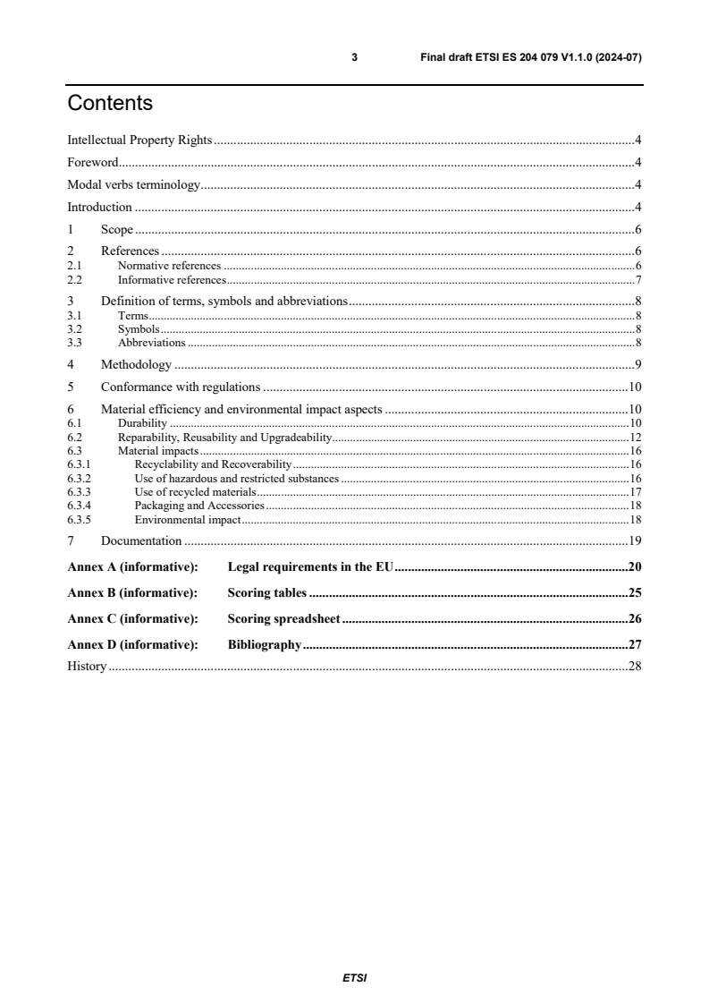 ETSI ES 204 079 V1.1.0 (2024-07) - Environmental Engineering (EE); Method for environmental performance scoring of smartphones