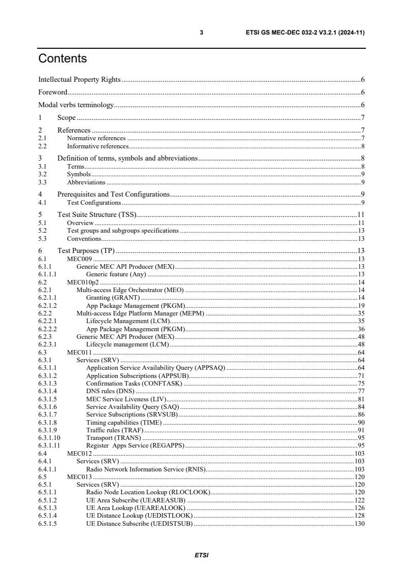 ETSI GS MEC-DEC 032-2 V3.2.1 (2024-11) - Multi-access Edge Computing (MEC); API Conformance Test Specification; Part 2: Test Purposes (TP)