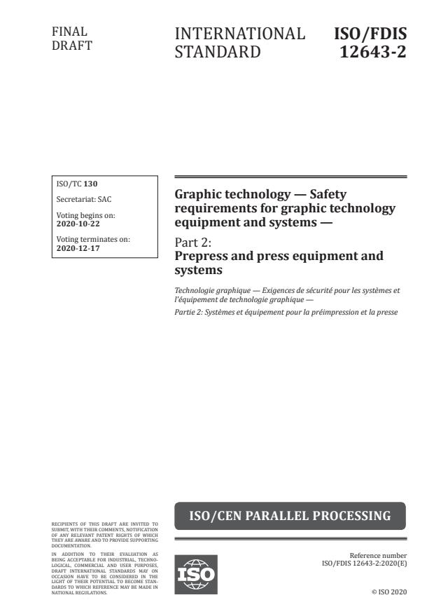 ISO/FDIS 12643-2 - Graphic technology -- Safety requirements for graphic technology equipment and systems