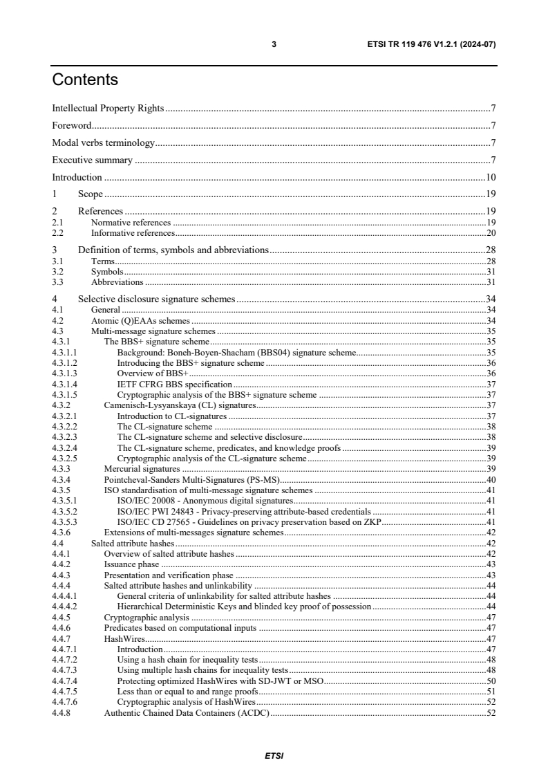 ETSI TR 119 476 V1.2.1 (2024-07) ETSI TR 119 476 V1.2.1 (2024-07) - Electronic Signatures and Trust Infrastructures (ESI); Analysis of selective disclosure and zero-knowledge proofs applied to Electronic Attestation of Attributes
