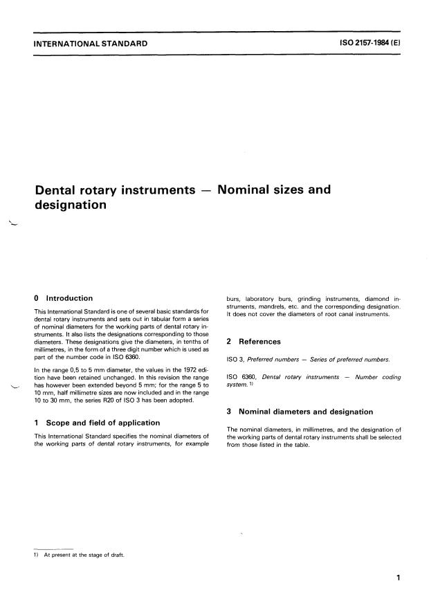 ISO 2157:1984 - Dental rotary instruments -- Nominal sizes and designation