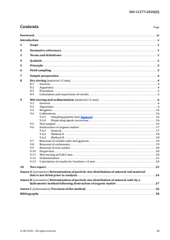 ISO 11277:2020 - Soil quality — Determination of particle size distribution in mineral soil material — Method by sieving and sedimentation
Released:4/27/2020 - Page 3 preview