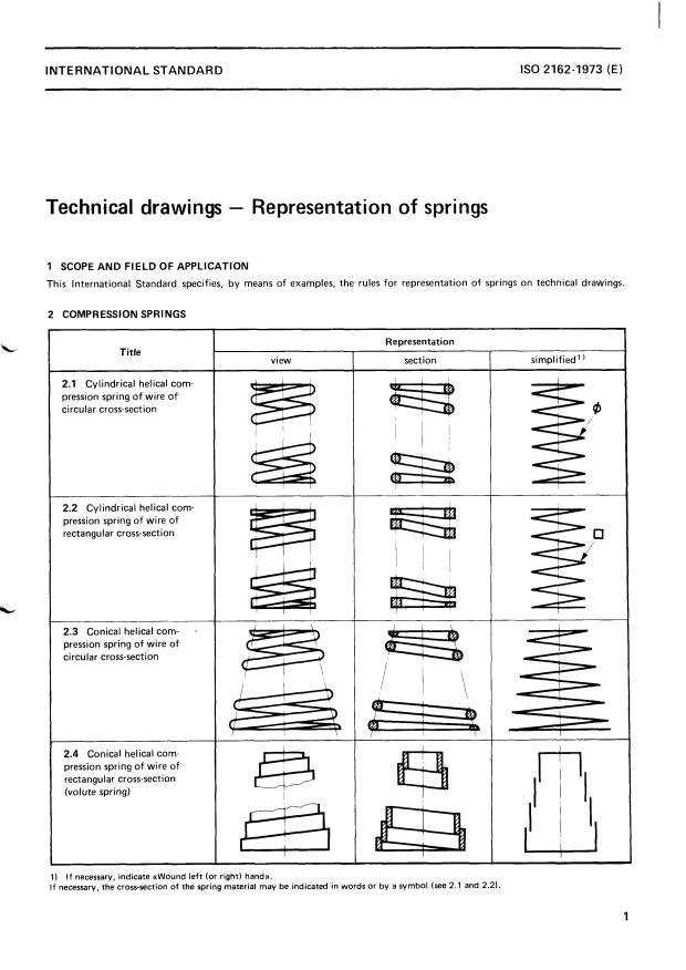 ISO 2162:1973 - Technical drawings -- Representation of springs