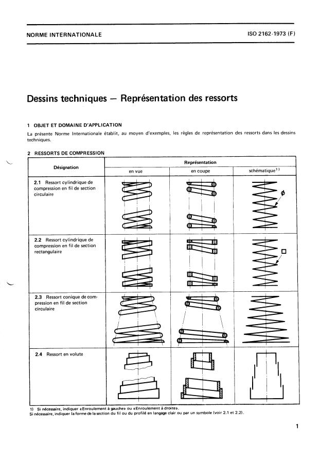 ISO 2162:1973 - Dessins techniques -- Représentation des ressorts