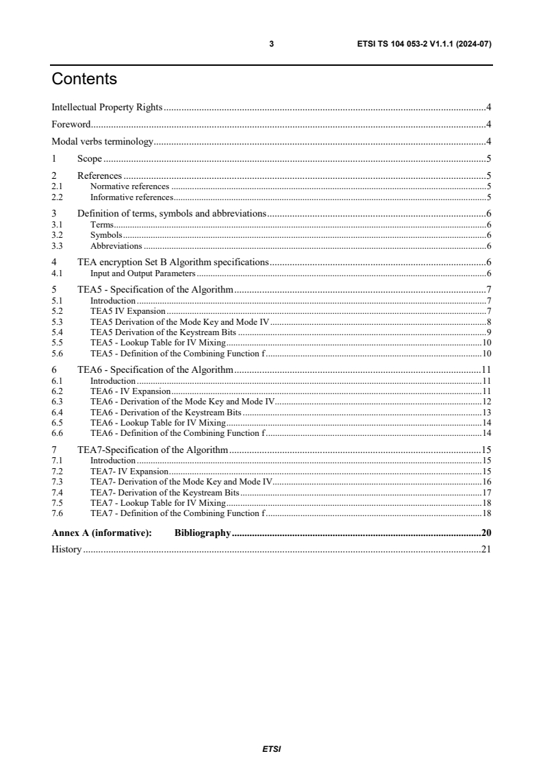 ETSI TS 104 053-2 V1.1.1 (2024-07) - TETRA Air Interface Security, Algorithms Specification; Part 2: TETRA Encryption Algorithms TEA Set B