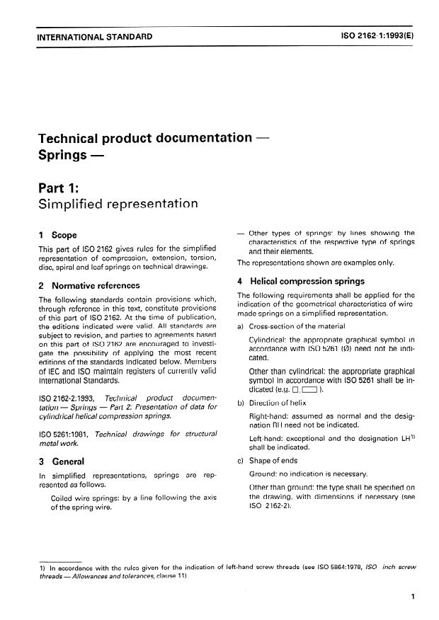 ISO 2162-1:1993 - Technical product documentation -- Springs