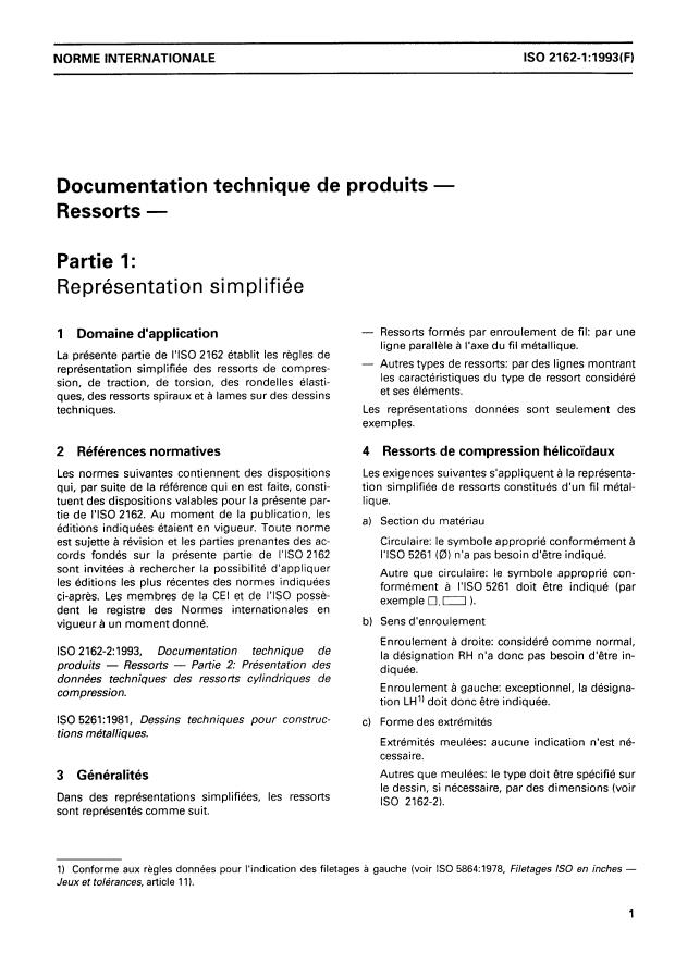ISO 2162-1:1993 - Documentation technique de produits -- Ressorts