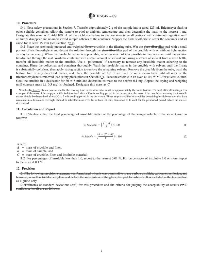 REDLINE ASTM D2042-09 - Standard Test Method for Solubility of Asphalt Materials in Trichloroethylene