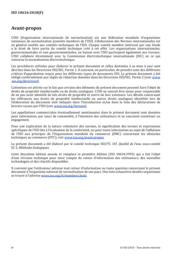 ISO 10634:2018 ISO 10634:2018 - Qualité de l'eau -- Préparation et traitement des composés organiques peu solubles dans l'eau en vue de l'évaluation de leur biodégradabilité en milieu aqueux - Page 4 preview