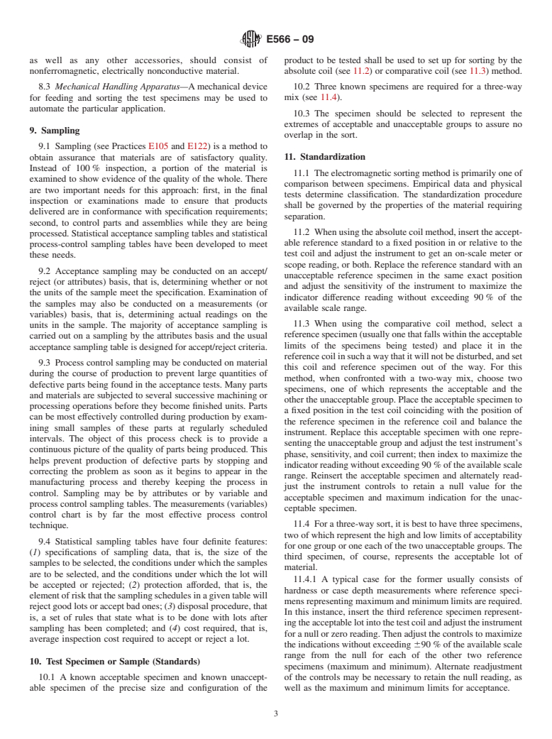 ASTM E566-09 - Standard Practice for Electromagnetic (Eddy-Current) Sorting of Ferrous Metals