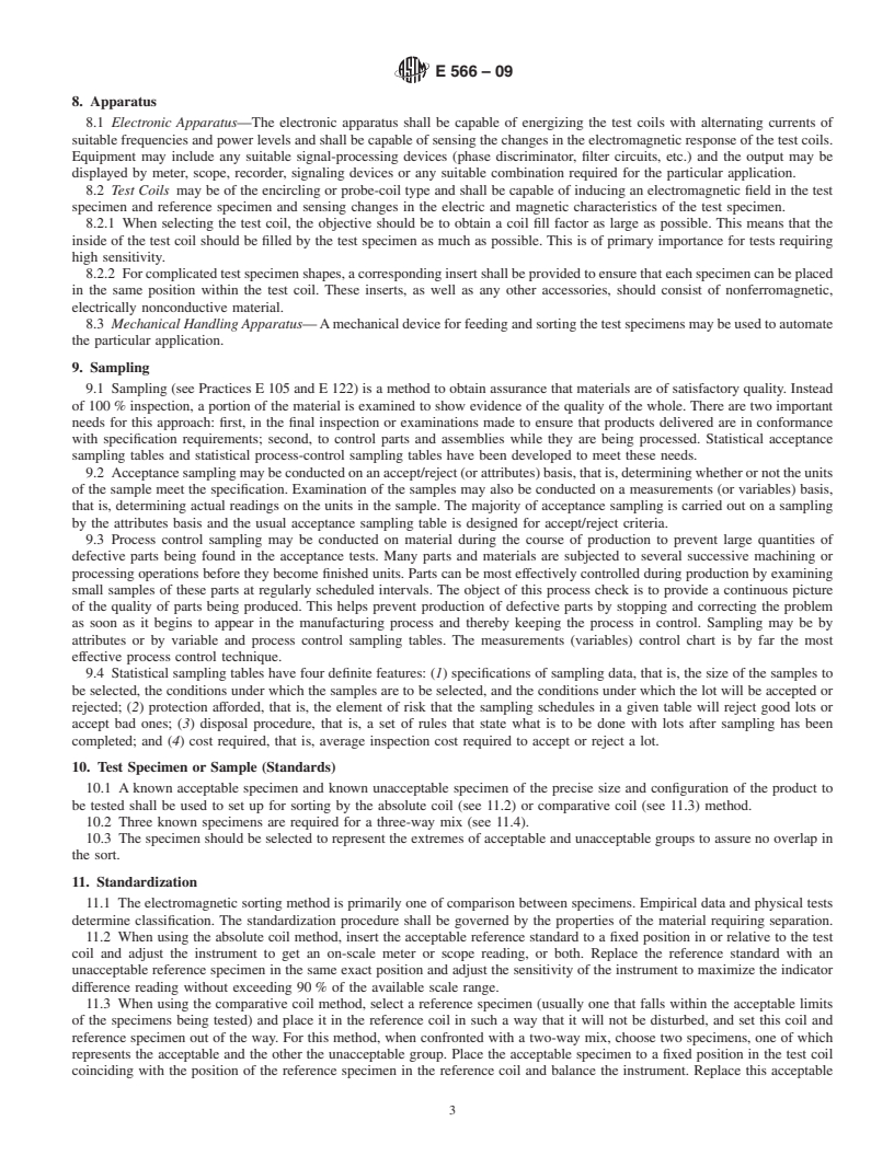 REDLINE ASTM E566-09 - Standard Practice for Electromagnetic (Eddy-Current) Sorting of Ferrous Metals