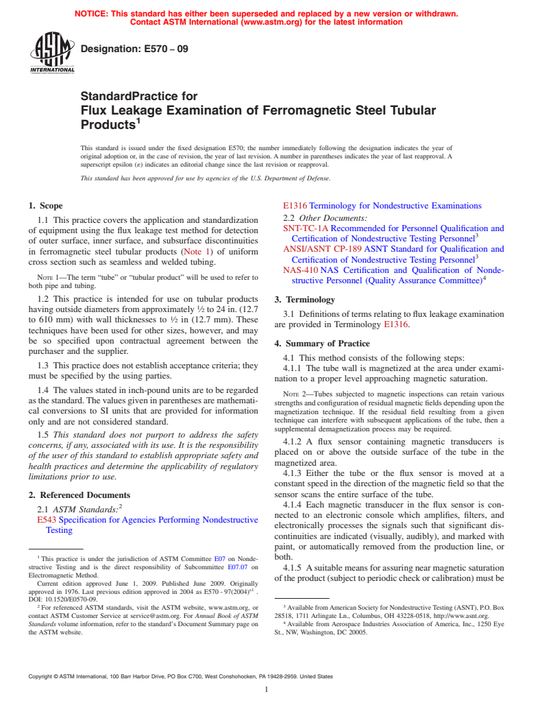 ASTM E570-09 - Standard Practice for Flux Leakage Examination of Ferromagnetic Steel Tubular Products
