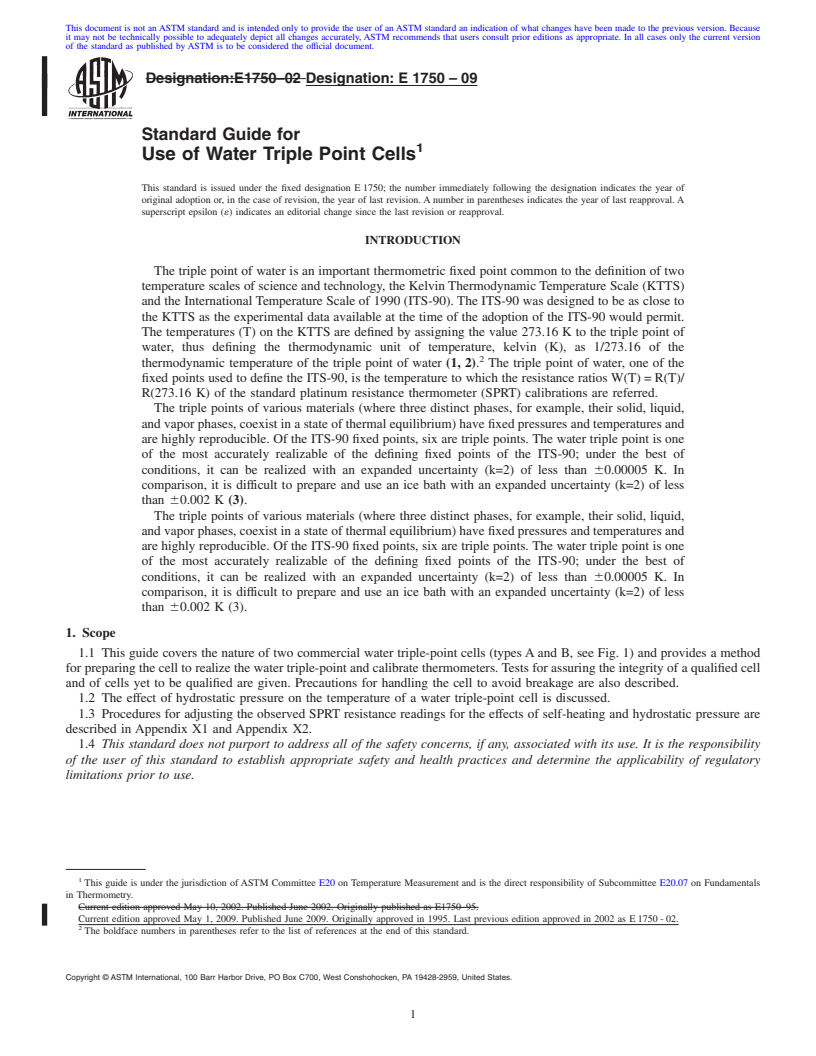 REDLINE ASTM E1750-09 - Standard Guide for Use of Water Triple Point Cells