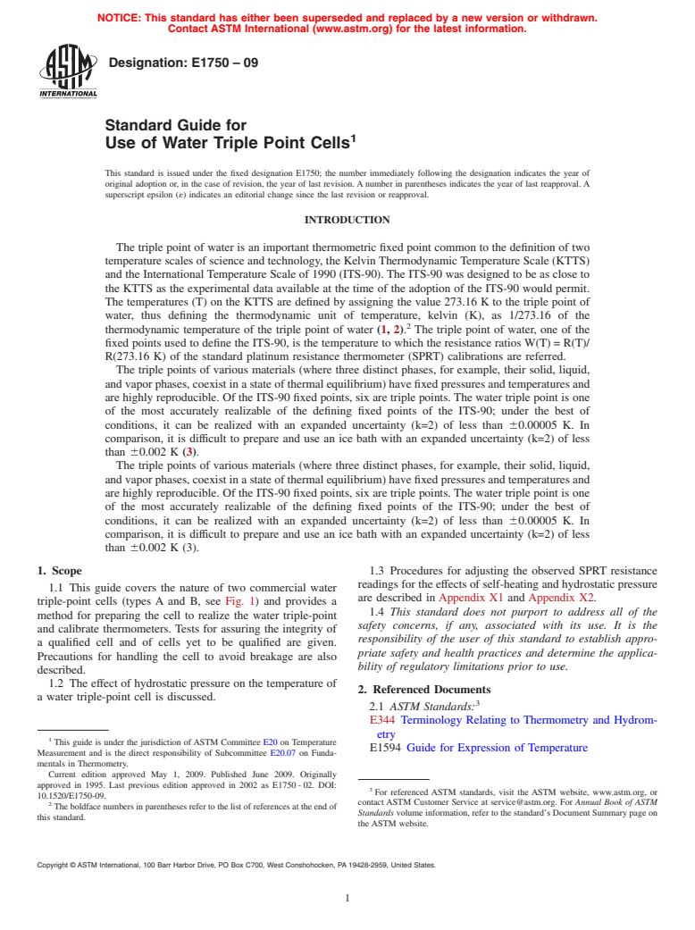 ASTM E1750-09 - Standard Guide for Use of Water Triple Point Cells