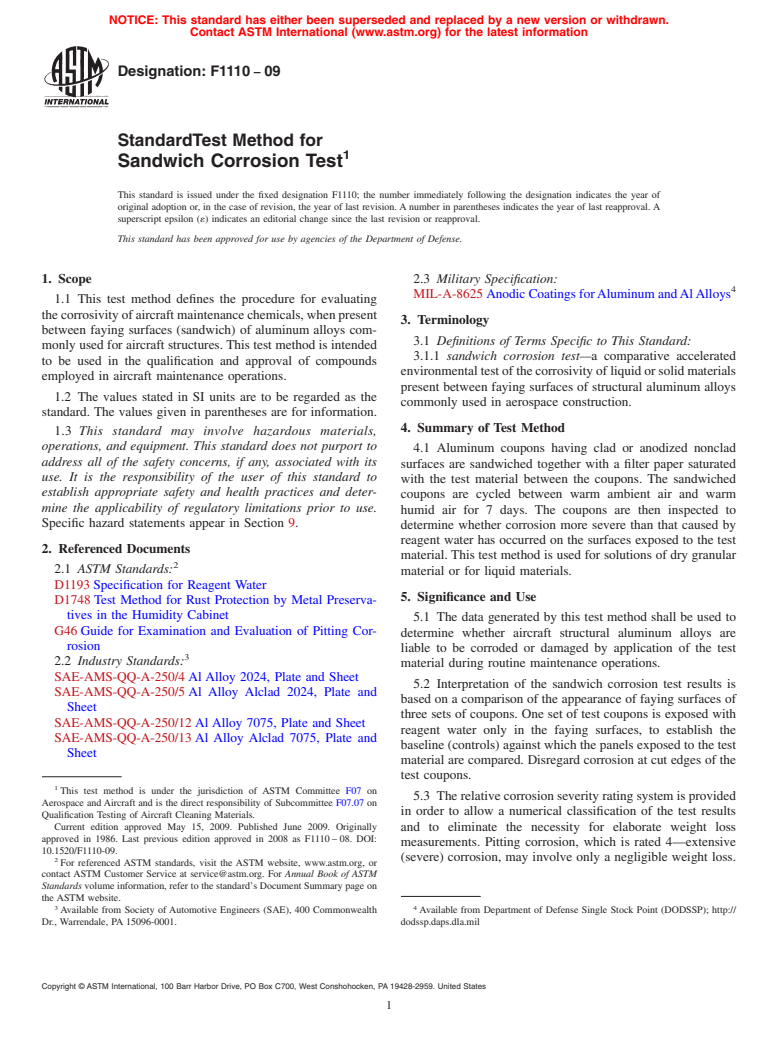 ASTM F1110-09 - Standard Test Method for Sandwich Corrosion Test