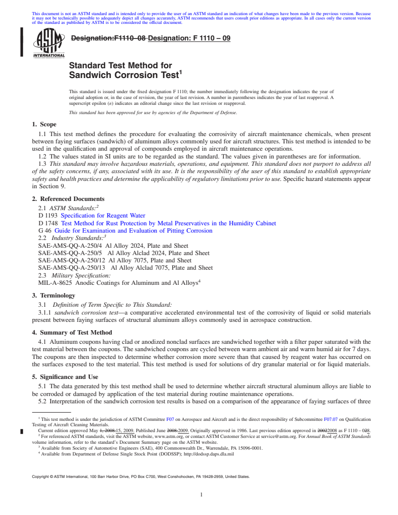 REDLINE ASTM F1110-09 - Standard Test Method for Sandwich Corrosion Test