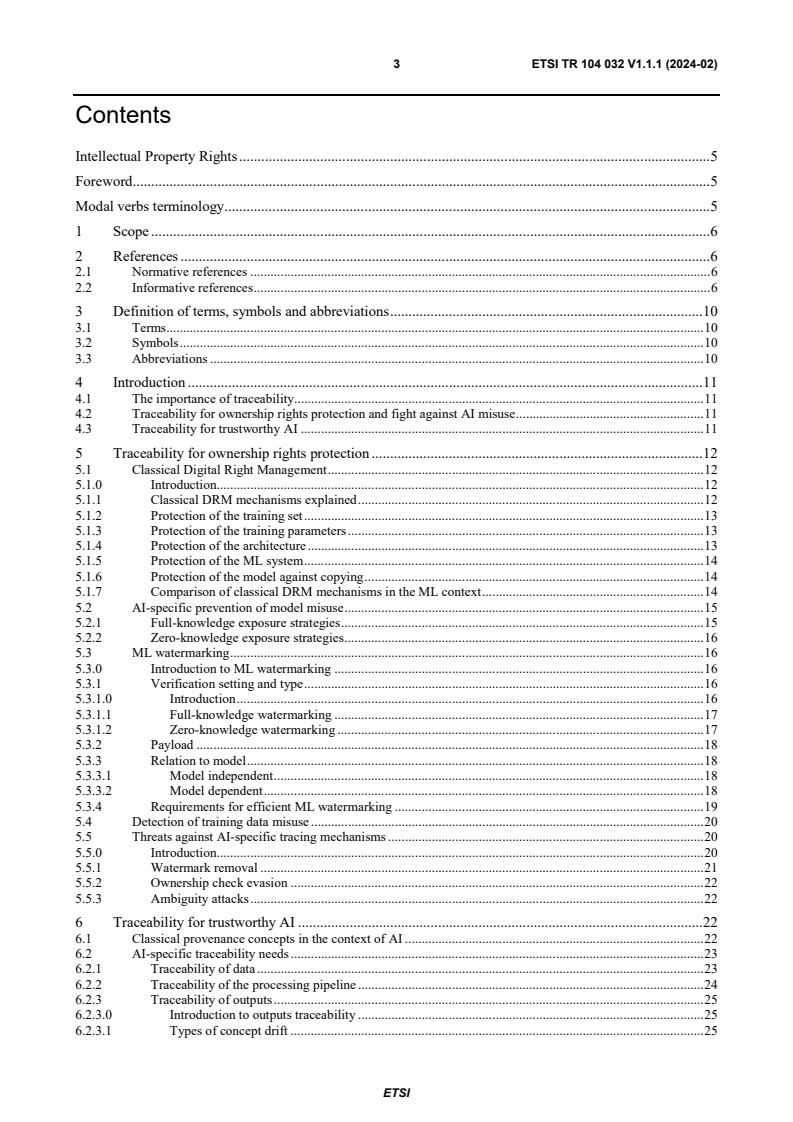 ETSI TR 104 032 V1.1.1 (2024-02) - Securing Artificial Intelligence (SAI); Traceability of AI Models