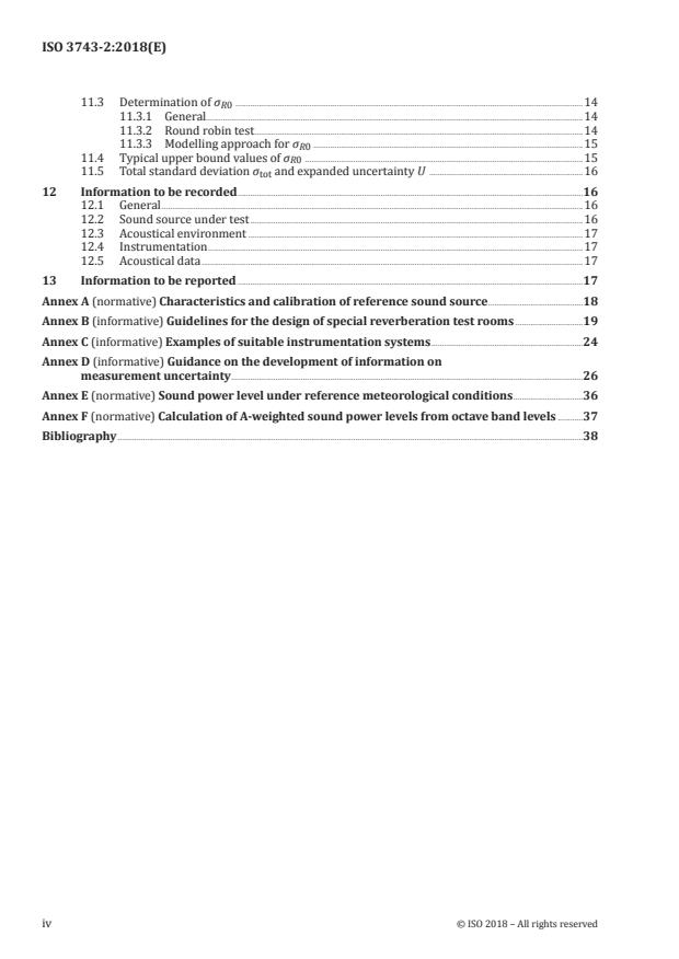 ISO 3743-2:2018 ISO 3743-2:2018 - Acoustics -- Determination of sound power levels of noise sources using sound pressure -- Engineering methods for small, movable sources in reverberant fields - Page 4 preview