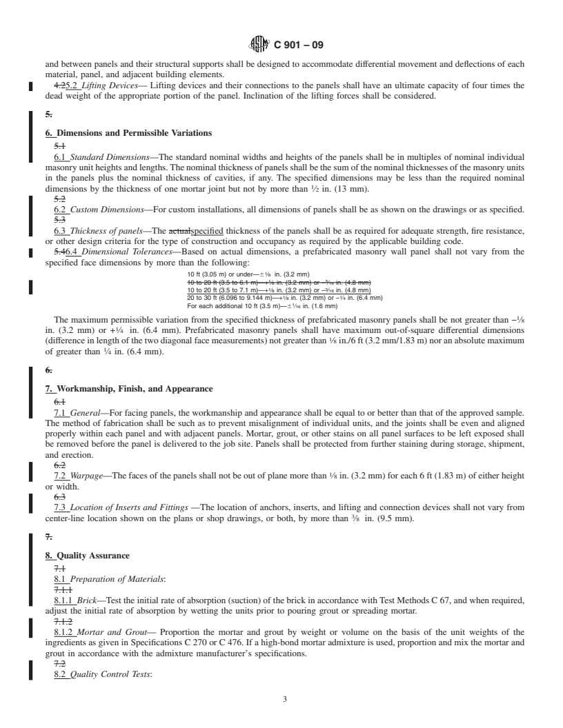 REDLINE ASTM C901-09 - Standard Specification for Prefabricated Masonry Panels