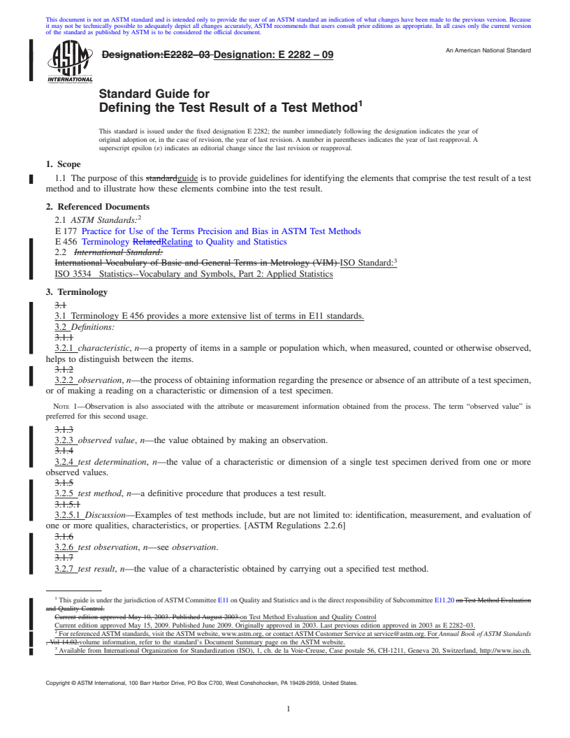 REDLINE ASTM E2282-09 - Standard Guide for Defining the Test Result of a Test Method