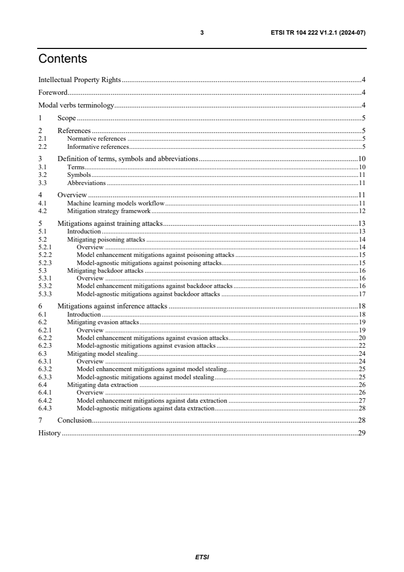 ETSI TR 104 222 V1.2.1 (2024-07) - Securing Artificial Intelligence; Mitigation Strategy Report