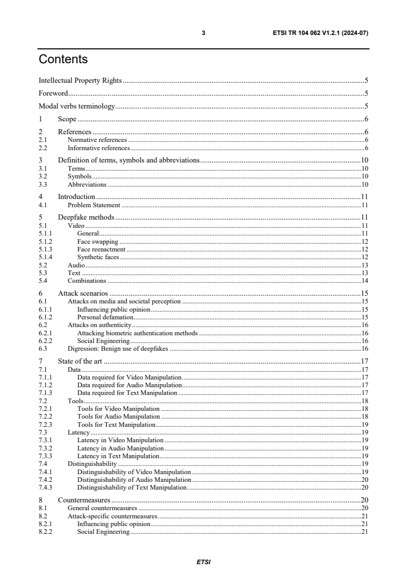 ETSI TR 104 062 V1.2.1 (2024-07) ETSI TR 104 062 V1.2.1 (2024-07) - Securing Artificial Intelligence; Automated Manipulation of Multimedia Identity Representations