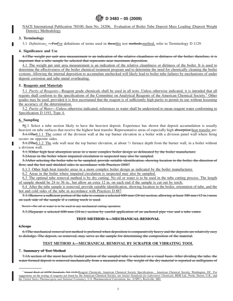 REDLINE ASTM D3483-05(2009) - Standard Test Methods for Accumulated Deposition in a Steam Generator Tube