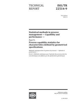 ISO/TR 22514-9:2023 - Statistical methods in process management — Capability and performance — Part 9: Process capability statistics for characteristics defined by geometrical specifications
Released:28. 11. 2023 - Page 1 preview