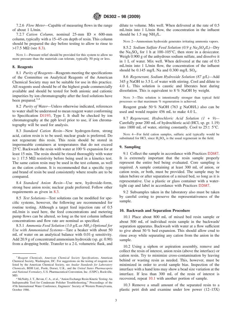 ASTM D6302-98(2009) - Standard Practice for Evaluating the Kinetic Behavior of Ion Exchange Resins