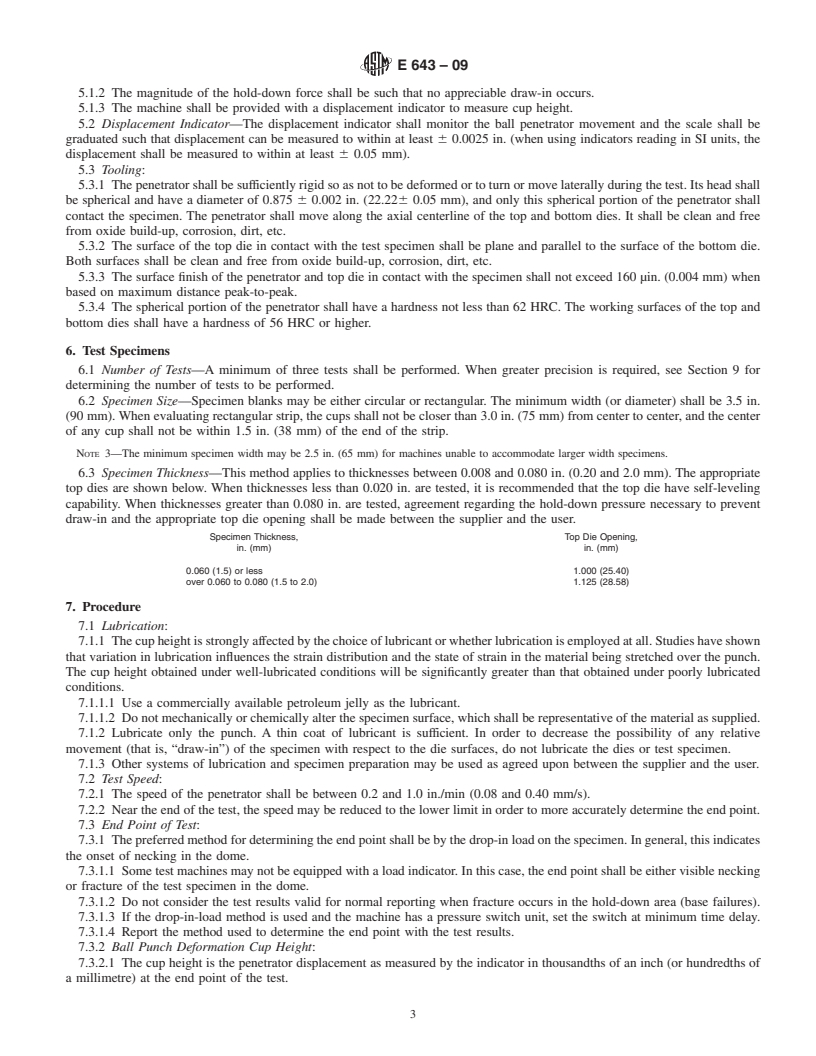 REDLINE ASTM E643-09 - Standard Test Method for Ball Punch Deformation of Metallic Sheet Material