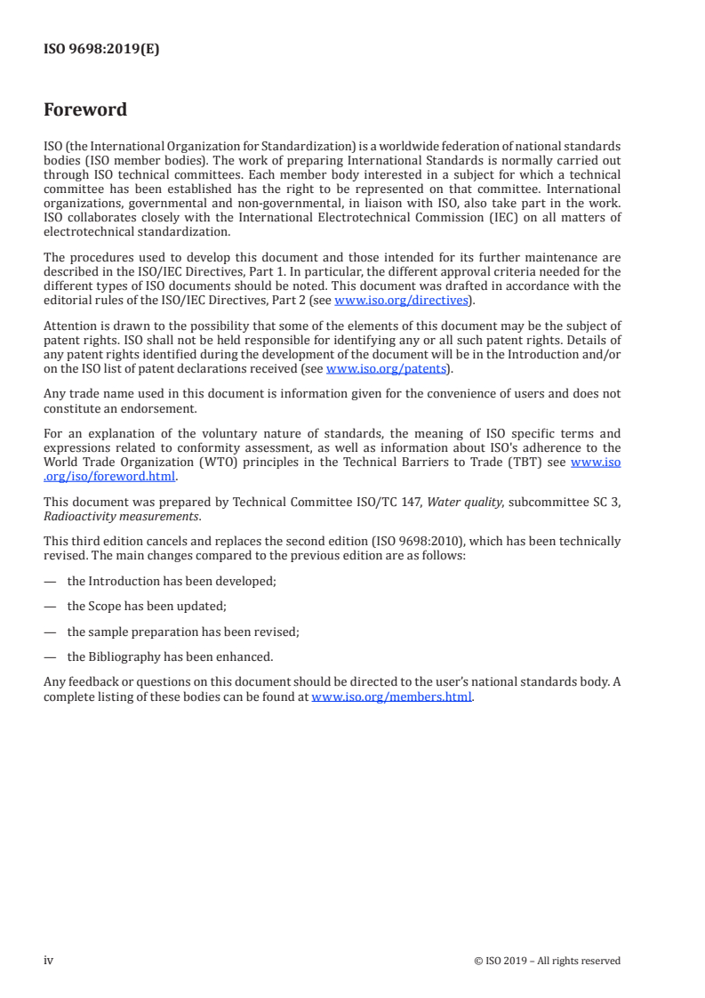 ISO 9698:2019 ISO 9698:2019 - Water quality — Tritium — Test method using liquid scintillation counting
Released:4/30/2019 - Page 4 preview