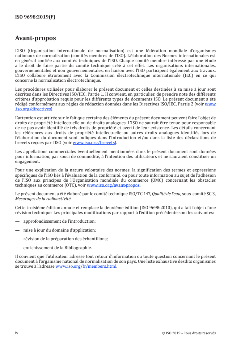 ISO 9698:2019 ISO 9698:2019 - Qualité de l'eau — Tritium — Méthode d'essai par comptage des scintillations en milieu liquide
Released:12/13/2019 - Page 4 preview