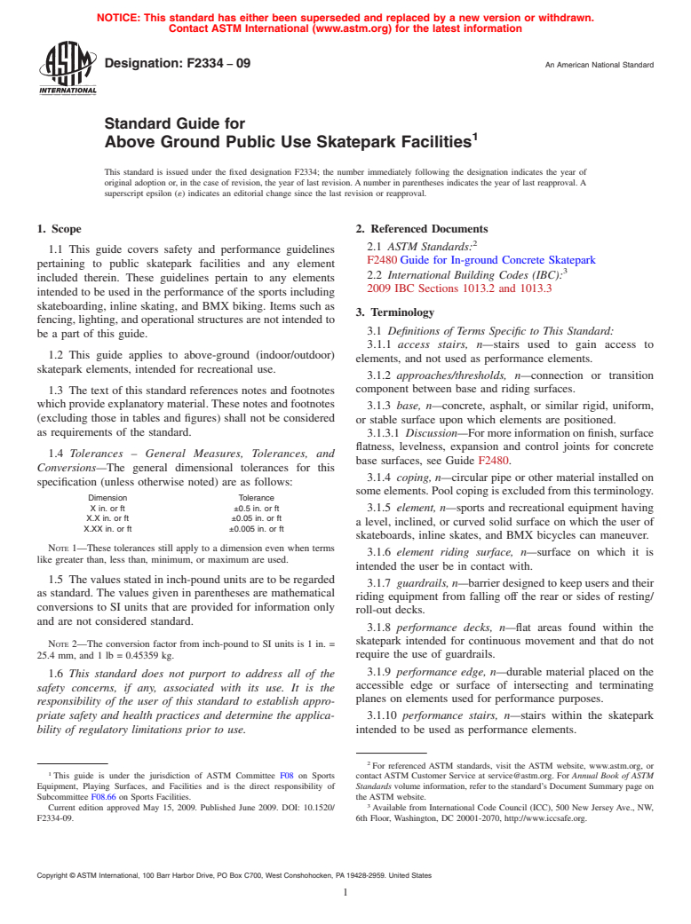 ASTM F2334-09 - Standard Guide for Above Ground Public Use Skatepark Facilities