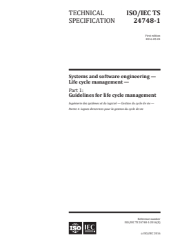 ISO/IEC TS 24748-1:2016 - Systems and software engineering — Life cycle management — Part 1: Guidelines for life cycle management
Released:4/28/2016 - Page 1 preview