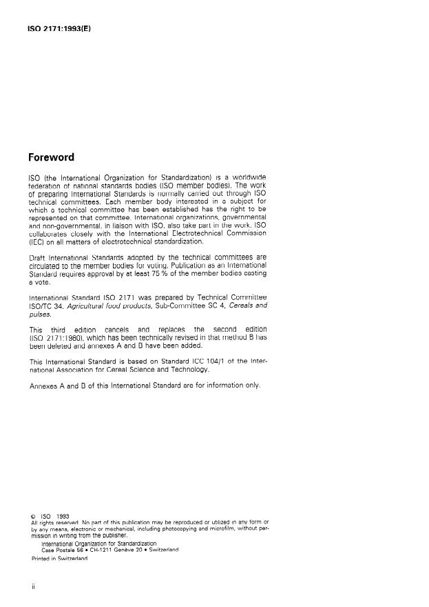 ISO 2171:1993 ISO 2171:1993 - Cereals and milled cereal products -- Determination of total ash - Page 2 preview