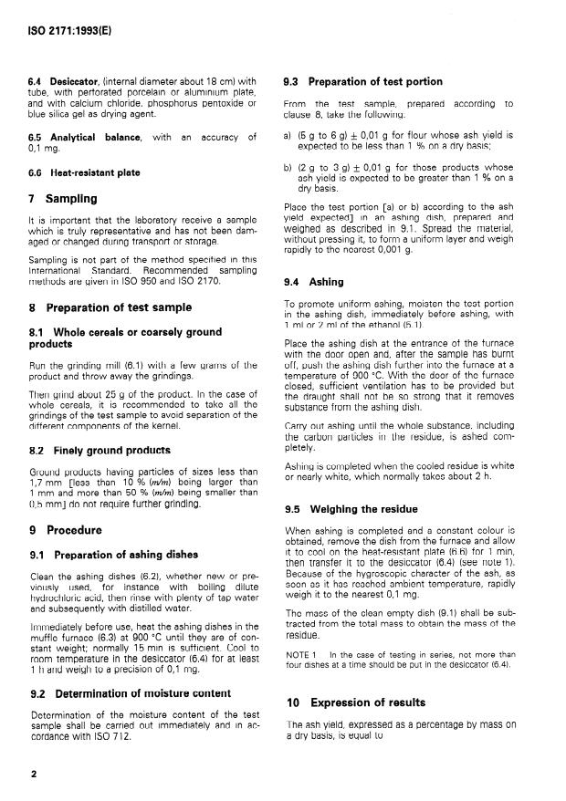 ISO 2171:1993 ISO 2171:1993 - Cereals and milled cereal products -- Determination of total ash - Page 4 preview