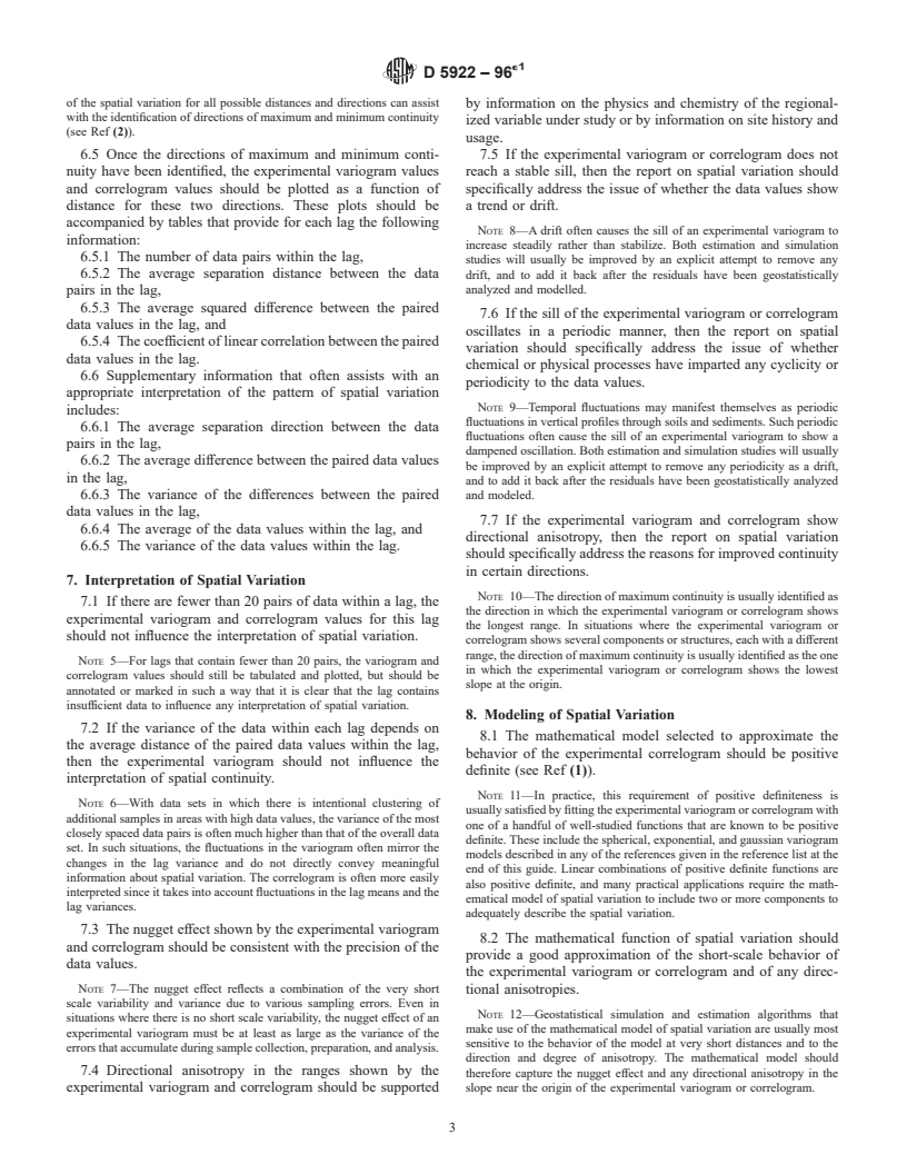 ASTM D5922-96e1 - Standard Guide for Analysis of Spatial Variation in Geostatistical Site Investigations