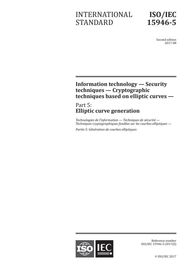 ISO/IEC 15946-5:2017 - Information technology -- Security techniques -- Cryptographic techniques based on elliptic curves