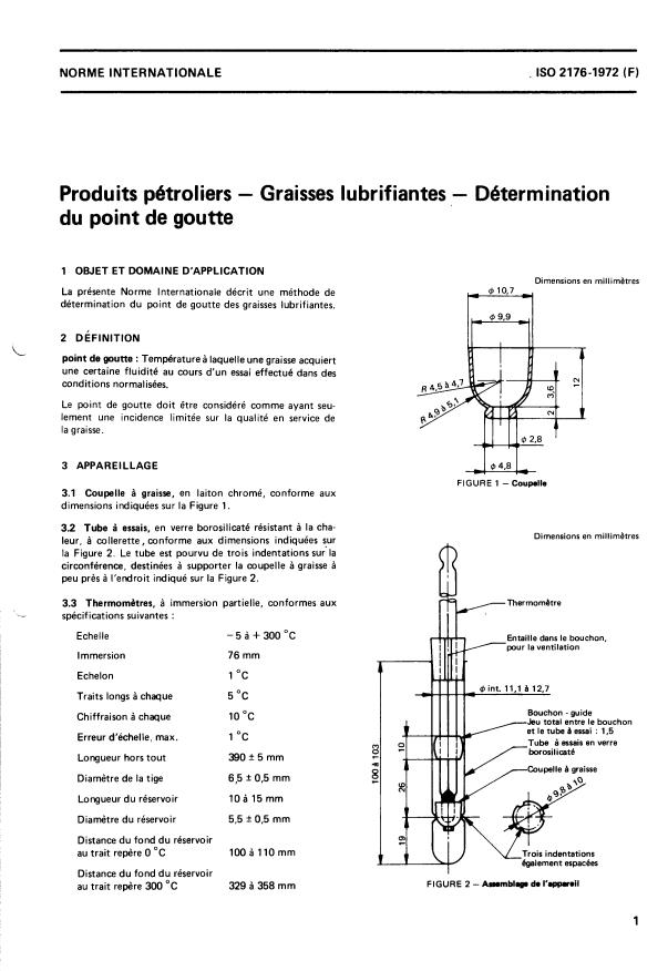 ISO 2176:1972 - Produits pétroliers -- Graisses lubrifiantes -- Détermination du point de goutte