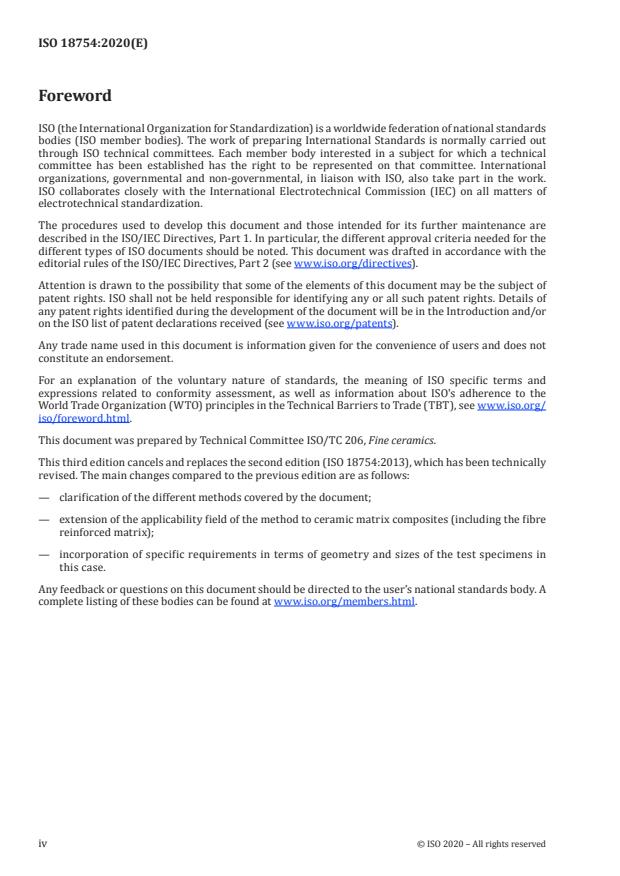 ISO 18754:2020 ISO 18754:2020 - Fine ceramics (advanced ceramics, advanced technical ceramics) -- Determination of density and apparent porosity - Page 4 preview