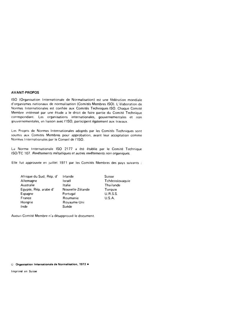 ISO 2177:1972 ISO 2177:1972 - Metallic coatings — Measurement of coating thickness — Coulometric method by anodic dissolution
Released:6/1/1972 - Page 2 preview