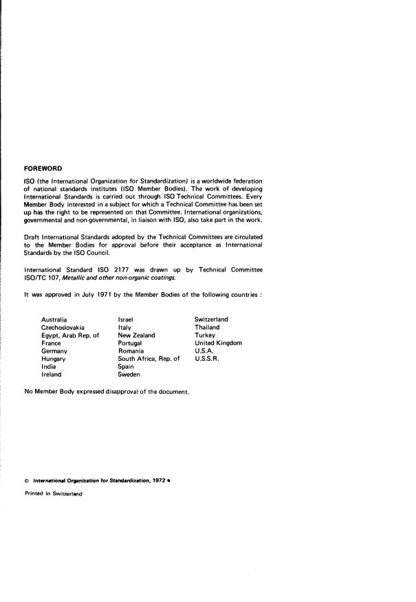 ISO 2177:1972 ISO 2177:1972 - Metallic coatings -- Measurement of coating thickness -- Coulometric method by anodic dissolution - Page 2 preview