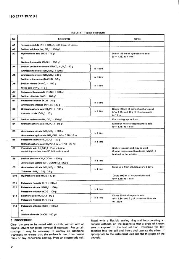 ISO 2177:1972 ISO 2177:1972 - Metallic coatings -- Measurement of coating thickness -- Coulometric method by anodic dissolution - Page 4 preview