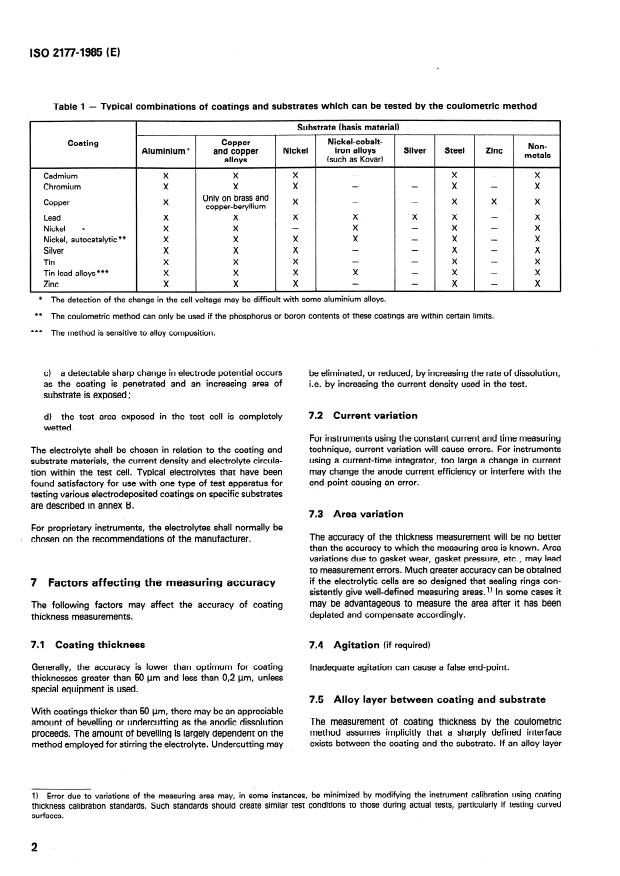 ISO 2177:1985 ISO 2177:1985 - Metallic coatings -- Measurement of coating thickness -- Coulometric method by anodic dissolution - Page 4 preview