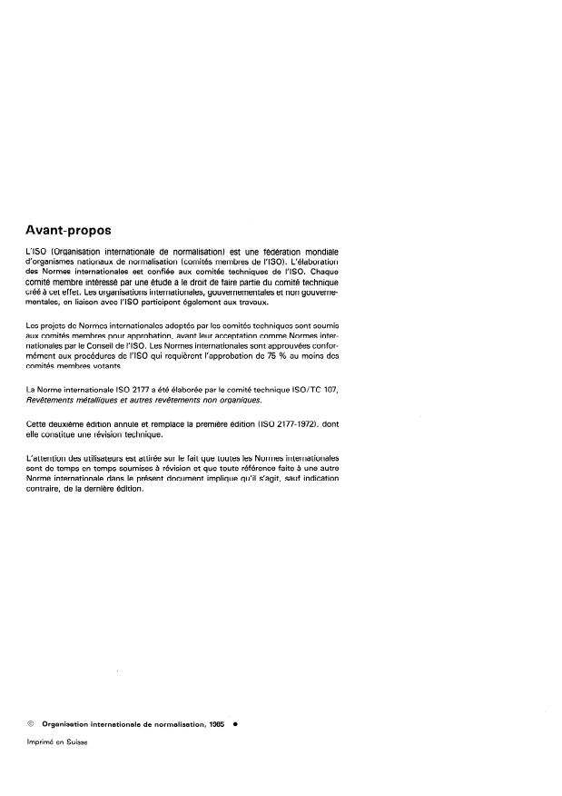 ISO 2177:1985 ISO 2177:1985 - Revetements métalliques -- Mesurage de l'épaisseur -- Méthode coulométrique par dissolution anodique - Page 2 preview