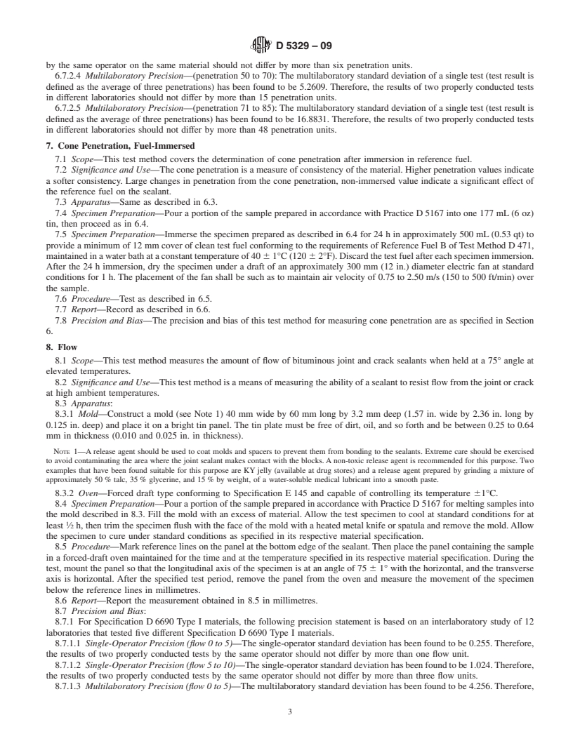 REDLINE ASTM D5329-09 - Standard Test Methods for Sealants and Fillers, Hot-Applied, for Joints and Cracks  in Asphaltic and Portland Cement Concrete Pavements