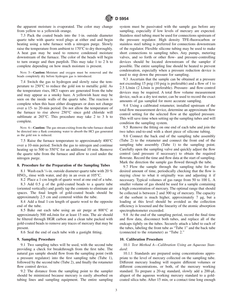 ASTM D5954-98 - Standard Test Method for Mercury Sampling and Measurement in Natural Gas by Atomic Absorption Spectroscopy