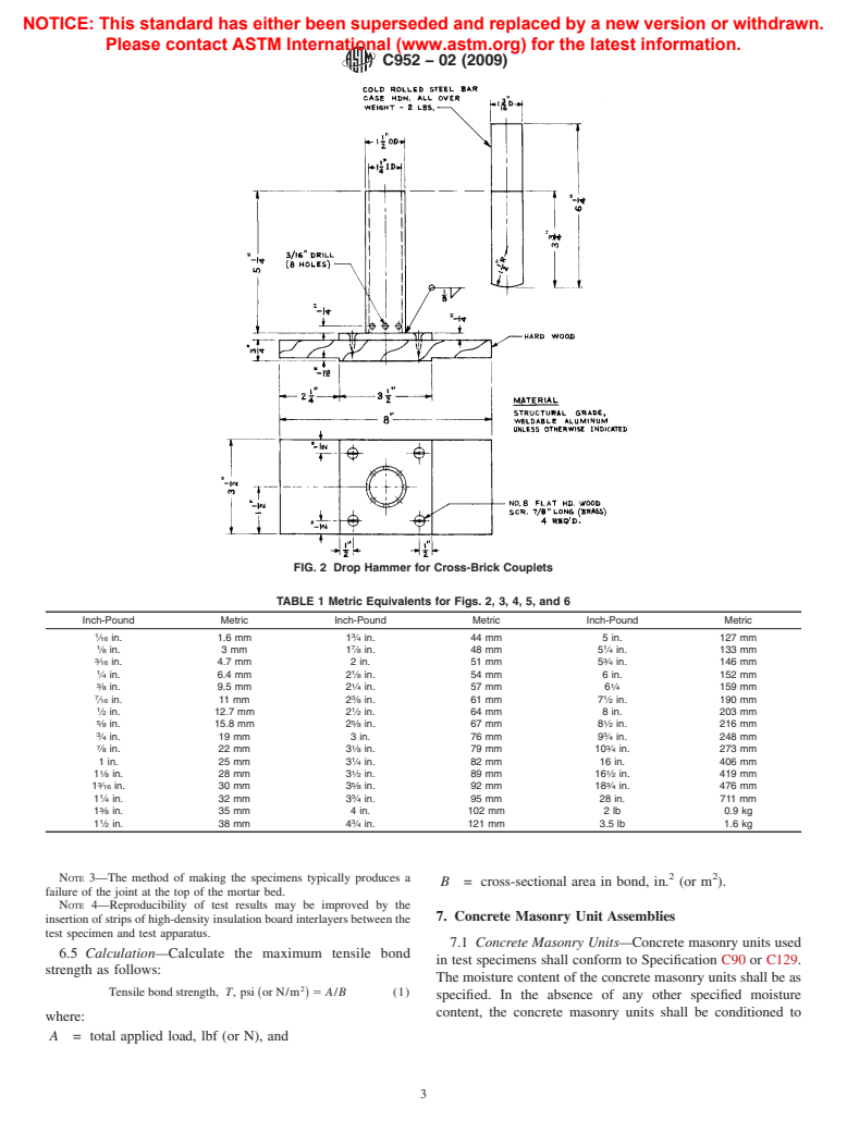 ASTM C952-02(2009) - Standard Test Method for Bond Strength of Mortar to Masonry Units