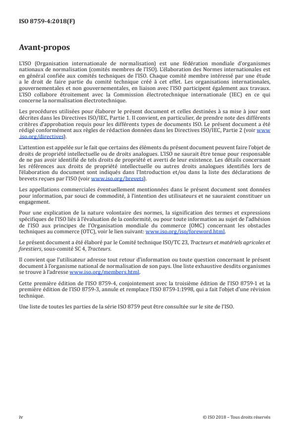 ISO 8759-4:2018 ISO 8759-4:2018 - Tracteurs agricoles -- Équipement monté a l'avant - Page 4 preview
